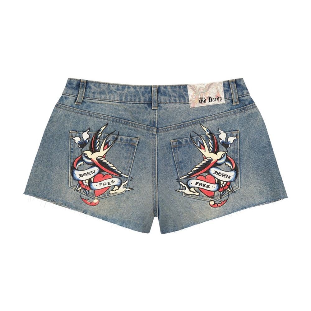 NWOT ED HARDY SWALLOW DENIM SHORTS WOMRN SZ 30